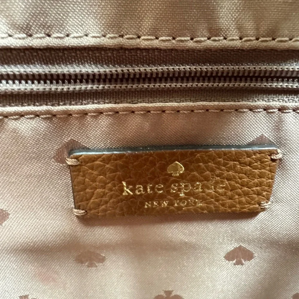 Kate Spade New York Brown Pebbled Drawstring Backpack ~ Pouch Zip Pocket